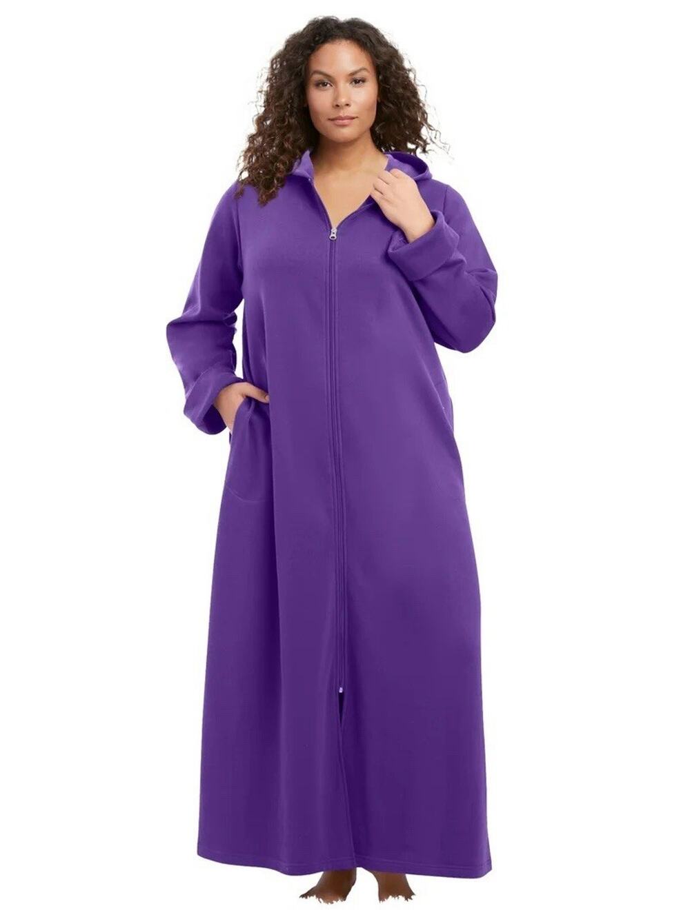 Dreams & Co Plus Size Long Hooded Fleece Sweatshirt Robe 4x Winter Purple New